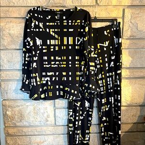 Alfani Black and Yellow Geometric Pantsuit
